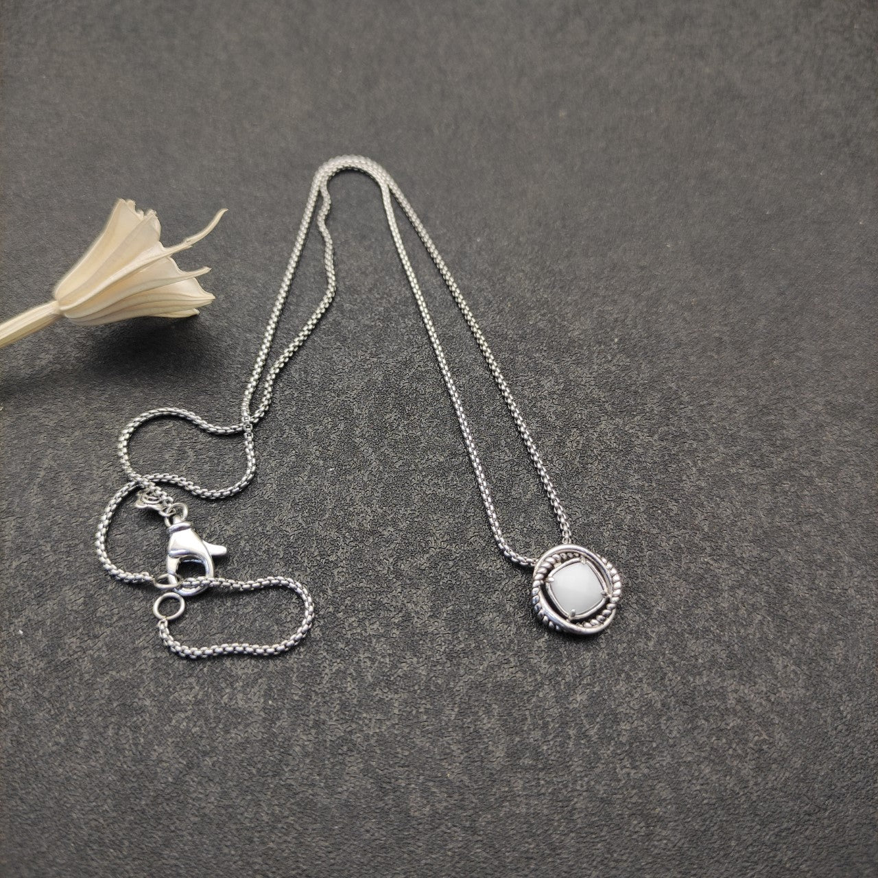 Twisted Bezel Cushion Crystal Pendant Necklace