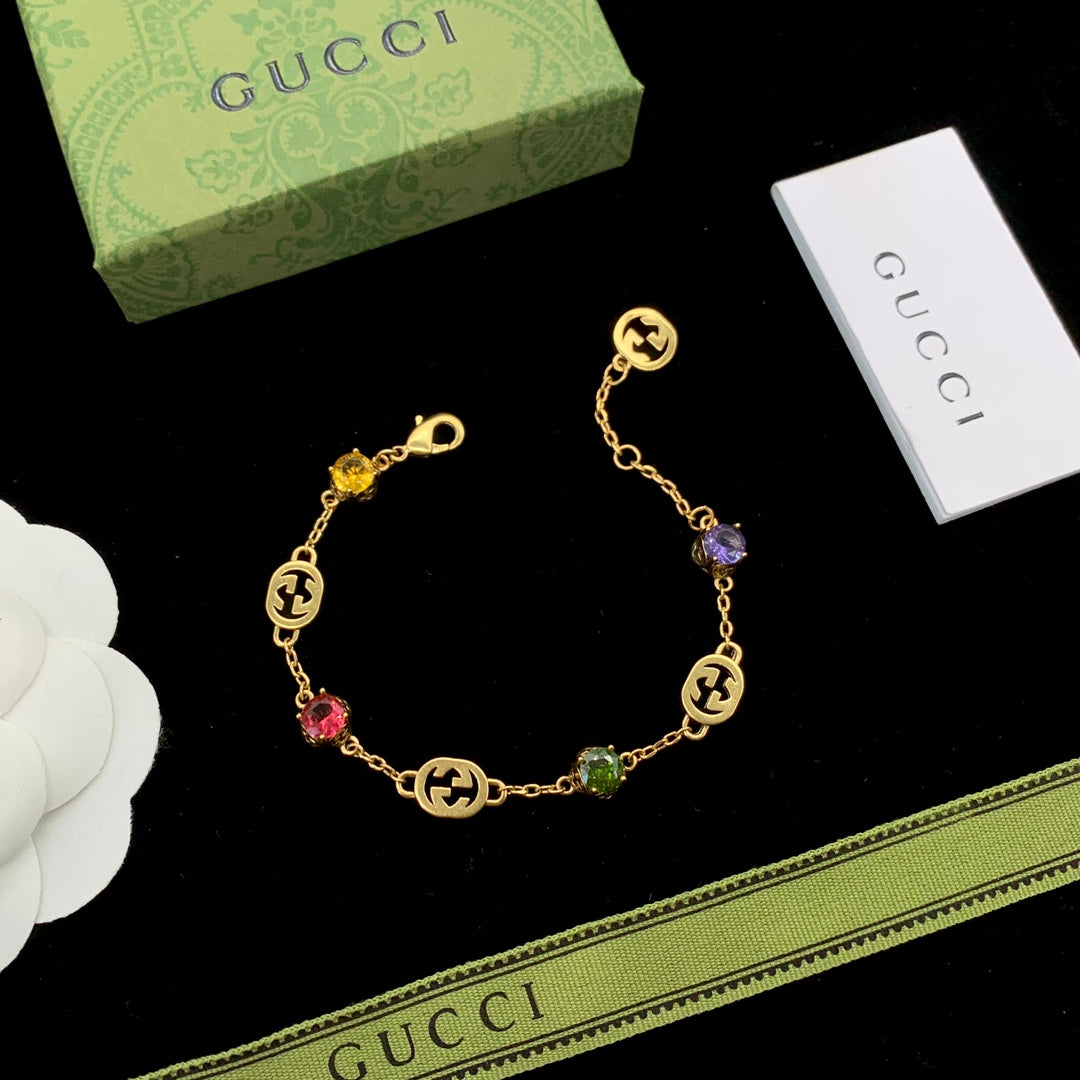 Multicolor Gemstone Logo Chain Jewelry Set