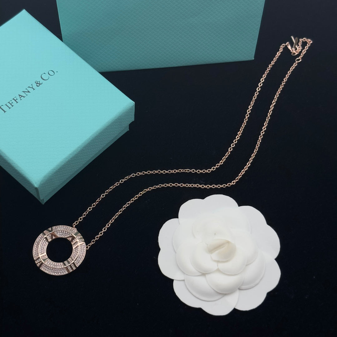Pavé Crystal Roman Numeral Open Circle Pendant Necklace – Gold, Silver & Rose Gold