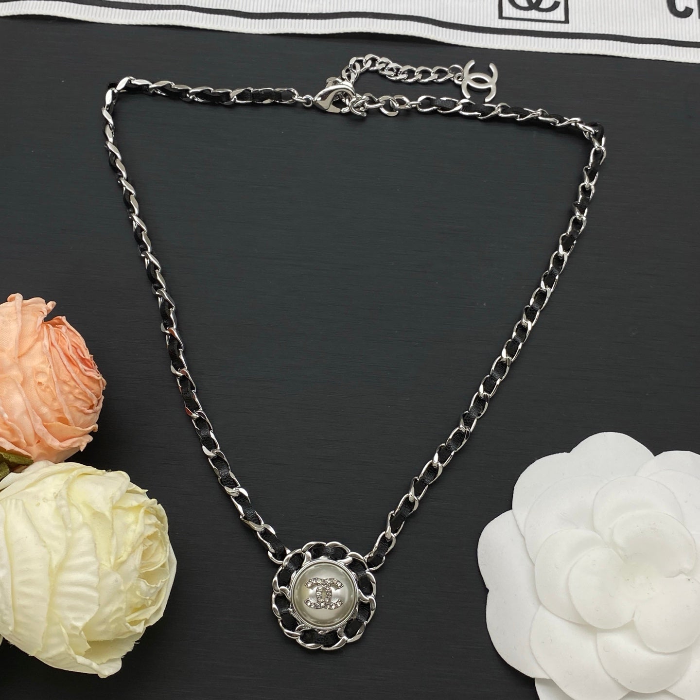 Pearl Logo Pendant Necklace | Leather & Chain Link | Gold & Silver Tone