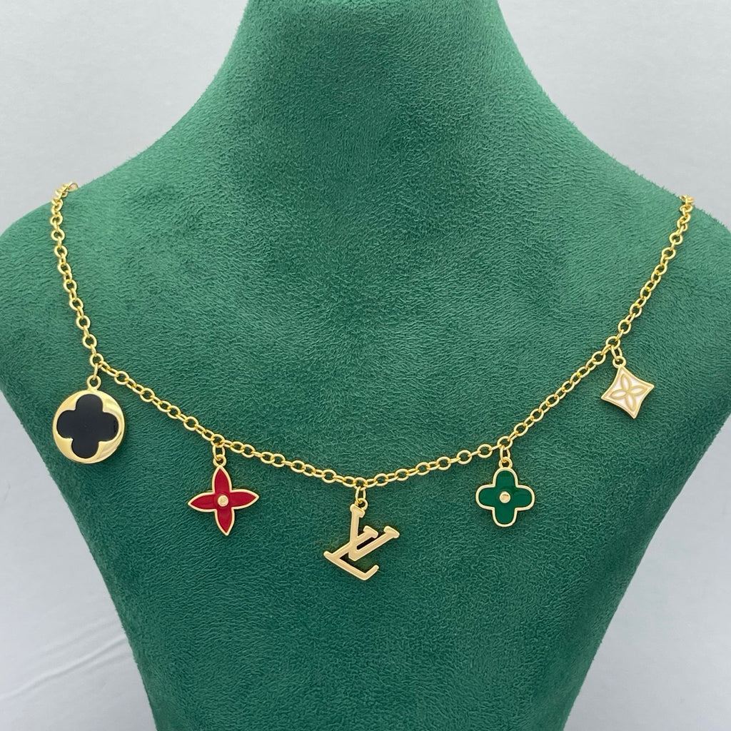 Colorful Enamel Floral Multi-Charm Necklace