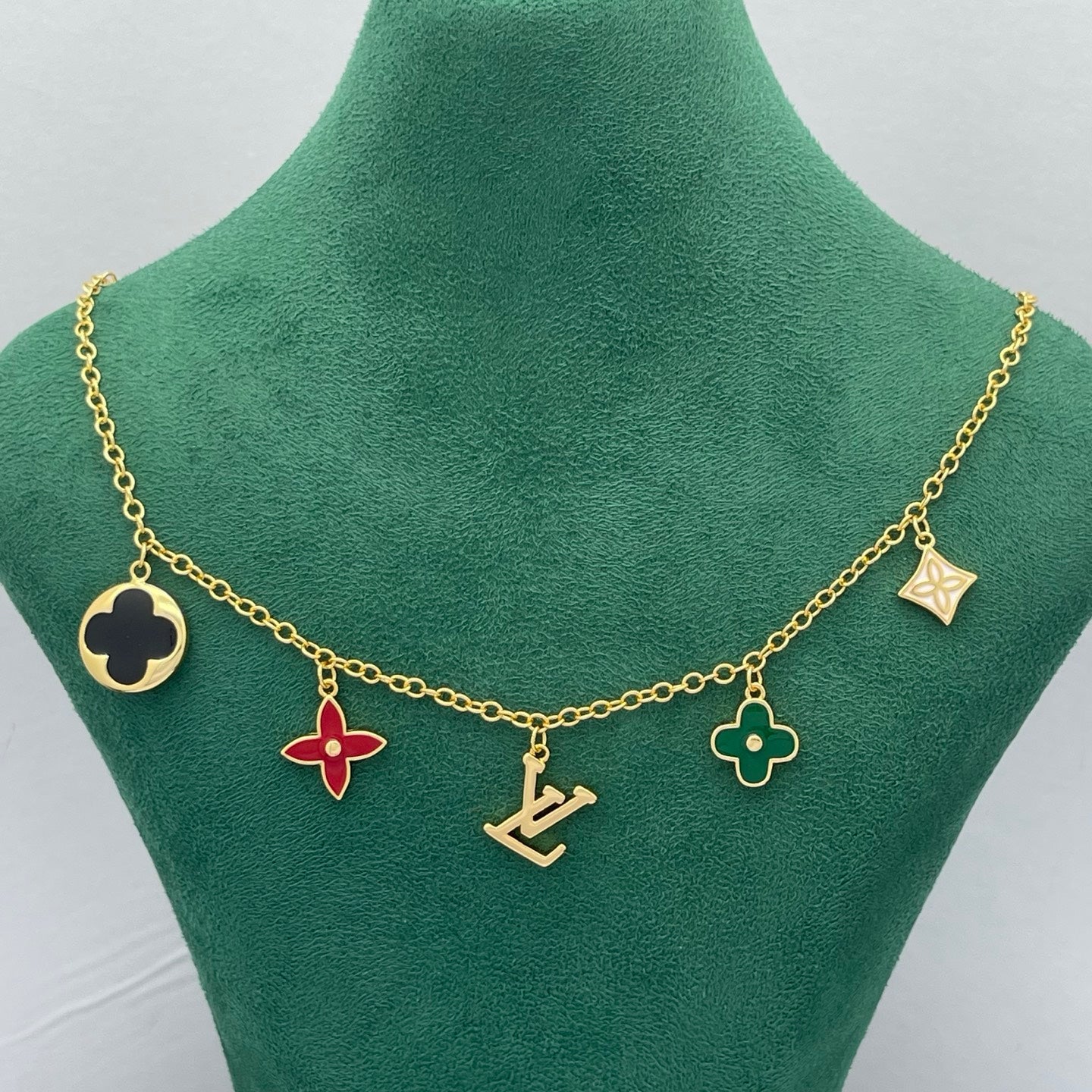 Colorful Enamel Floral Multi-Charm Necklace