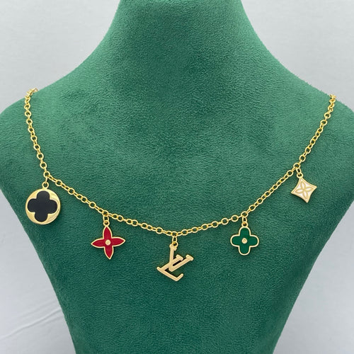 Colorful Enamel Floral Multi-Charm Necklace