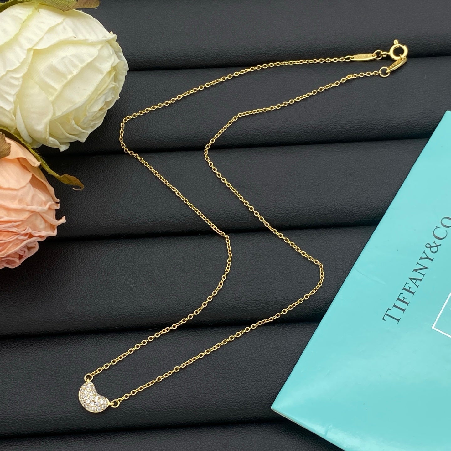 Dainty Crystal Semicircle Charm Pendant Necklace – 4 Colors