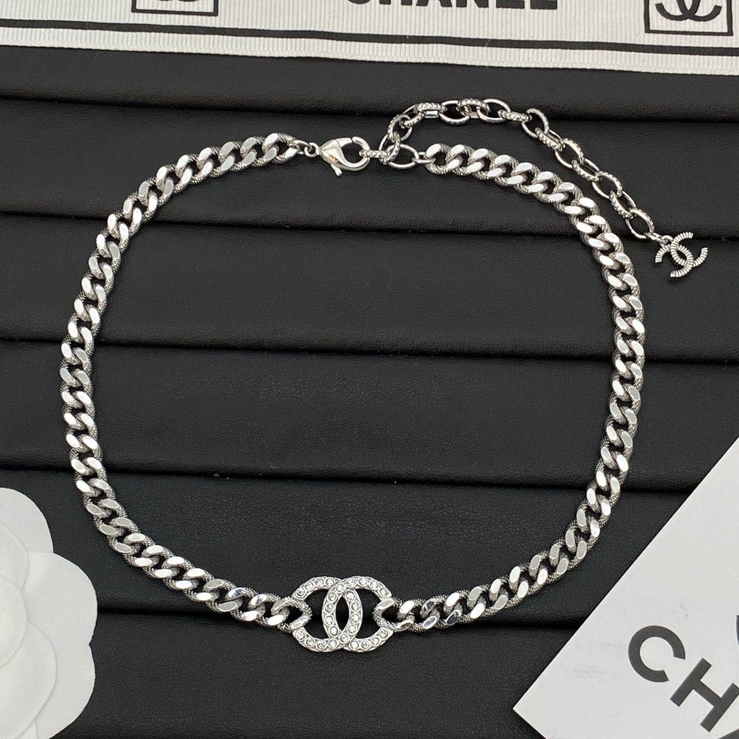 Chunky Cuban Chain Necklace & Bracelet Set | Crystal Pavé Logo Center Link | Gold-Tone