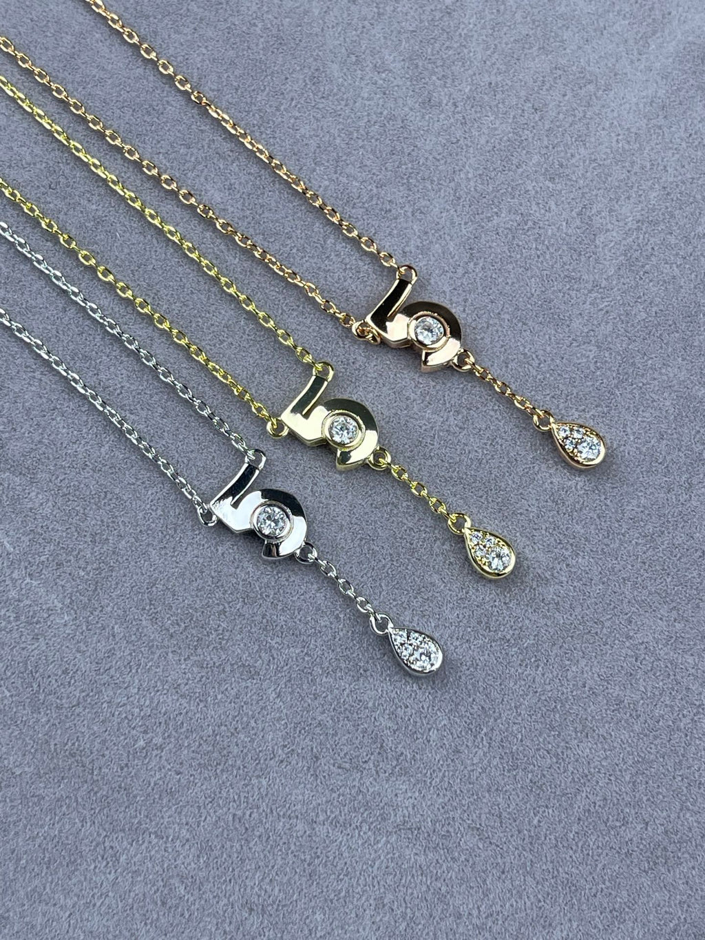 Numeric Charm Bezel Crystal Teardrop Tassel Necklace