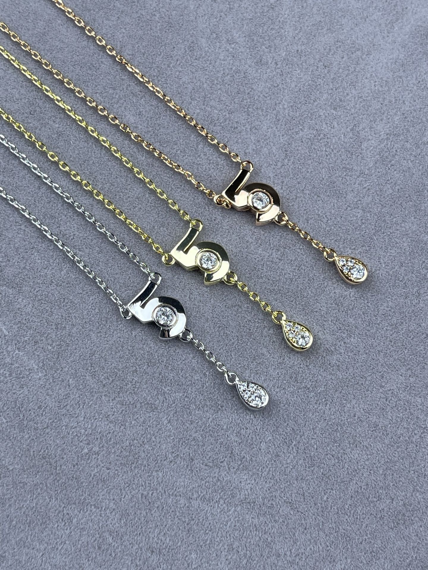 Numeric Charm Bezel Crystal Teardrop Tassel Necklace