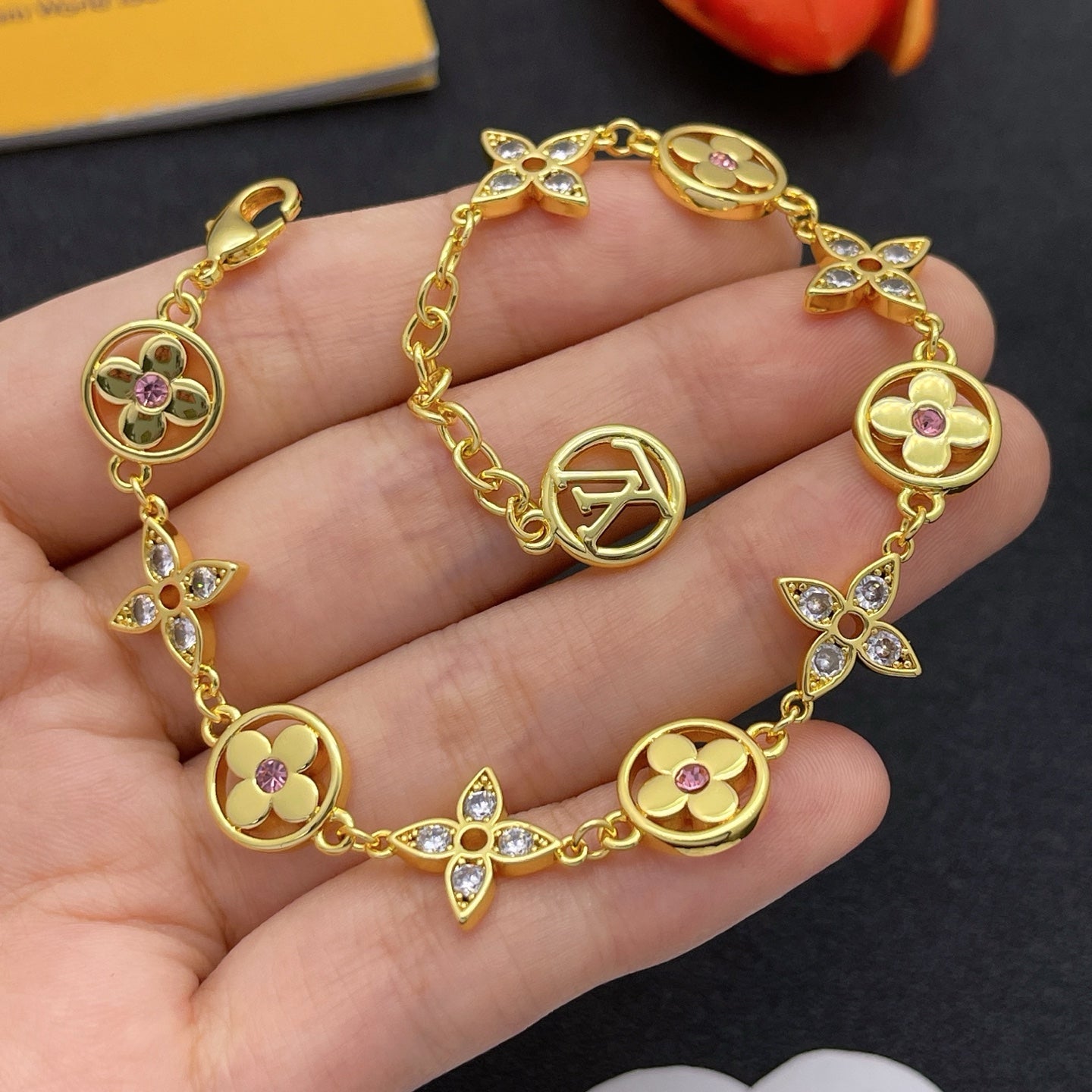 Floral Medallion Crystal Link Jewelry Set