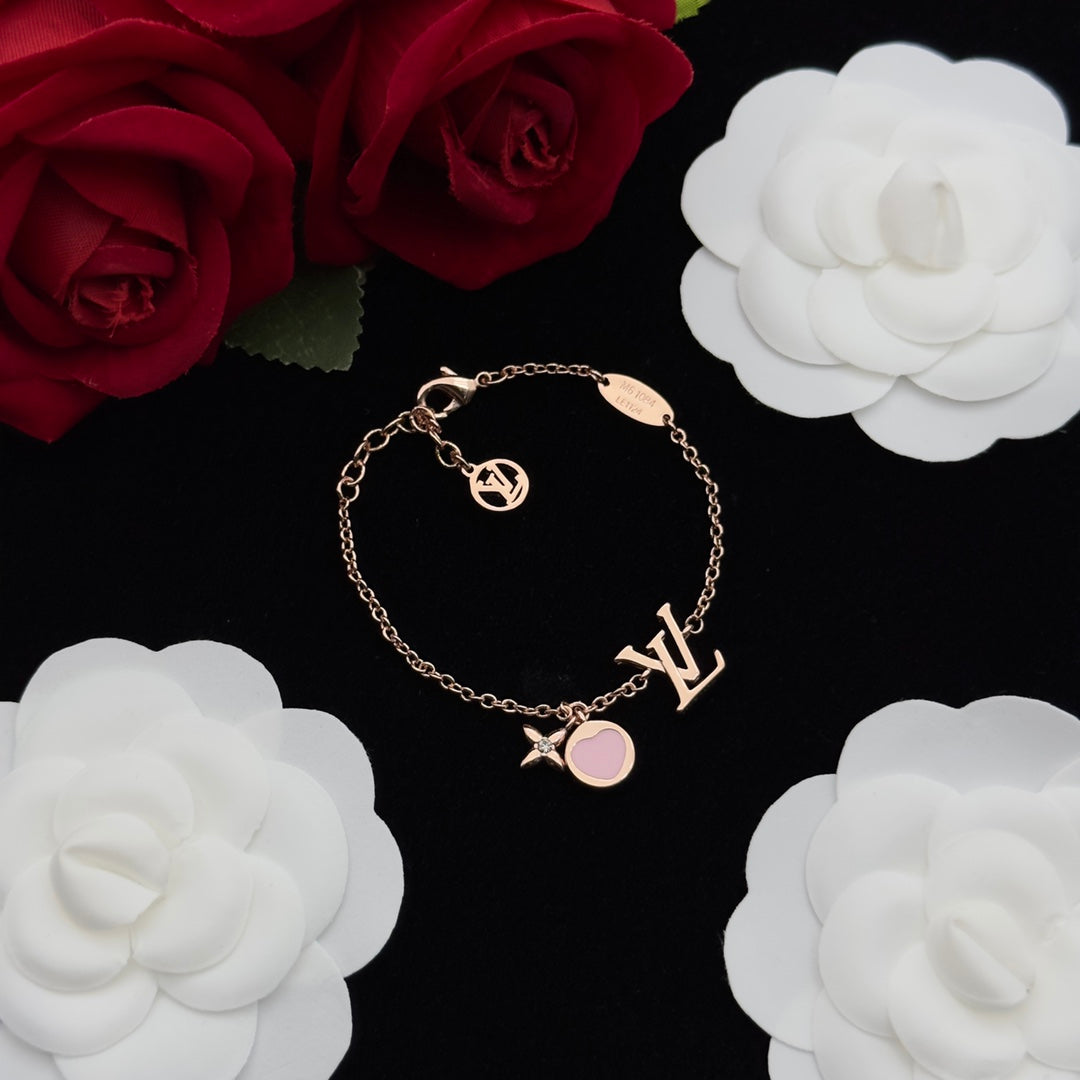 Pink Enamel Circle & Star Crystal Charm 4-Piece Set