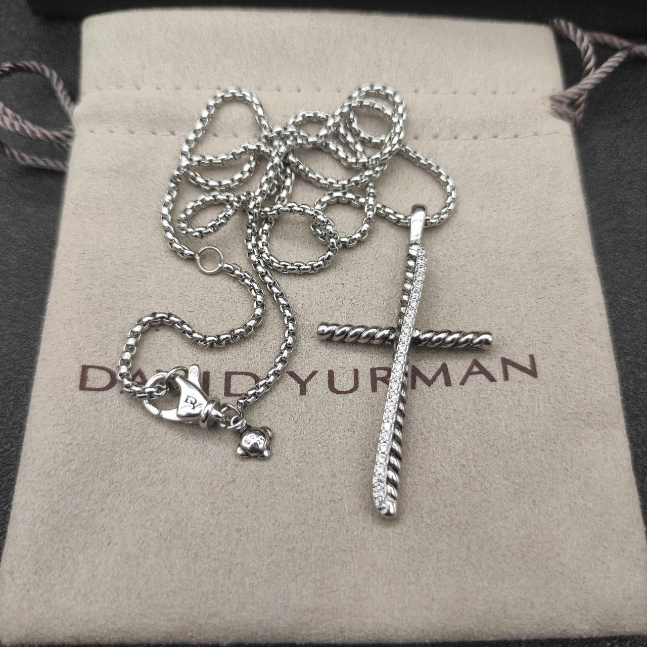 Twisted Cable Slim Cross Pendant Necklace