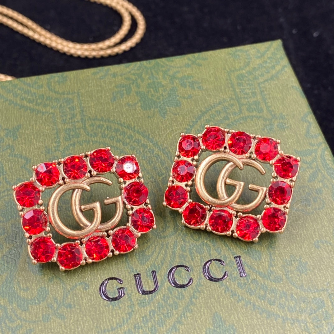 Garnet Red Gemstone Logo Square Charm Set