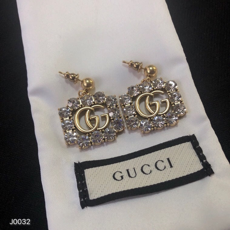 Luxury Rhinestone Logo Square Charm Jewelry Set
