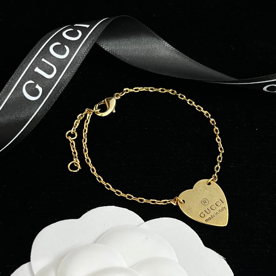 Engraved Heart Charm Cable Chain Full Jewelry Set