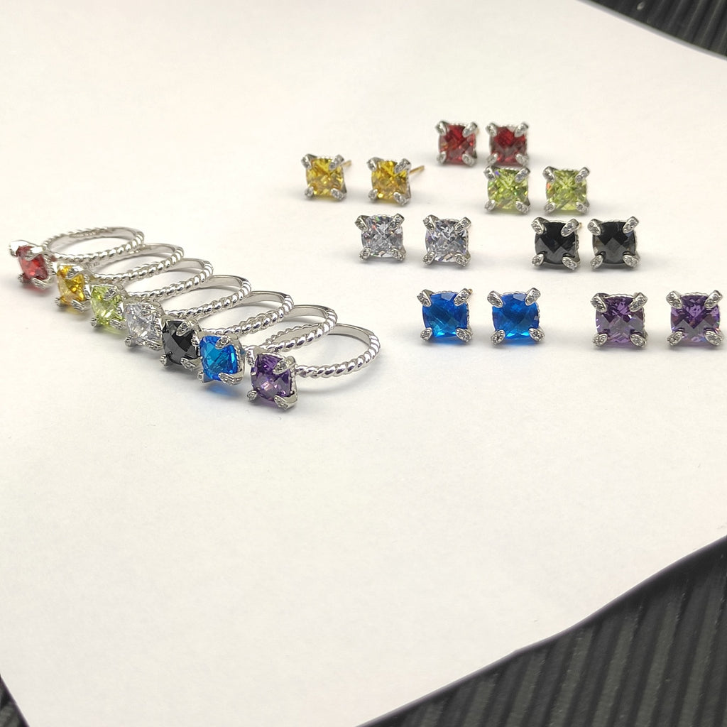 Multi-Color Crystal Cushion Prong-Set Pendant Set
