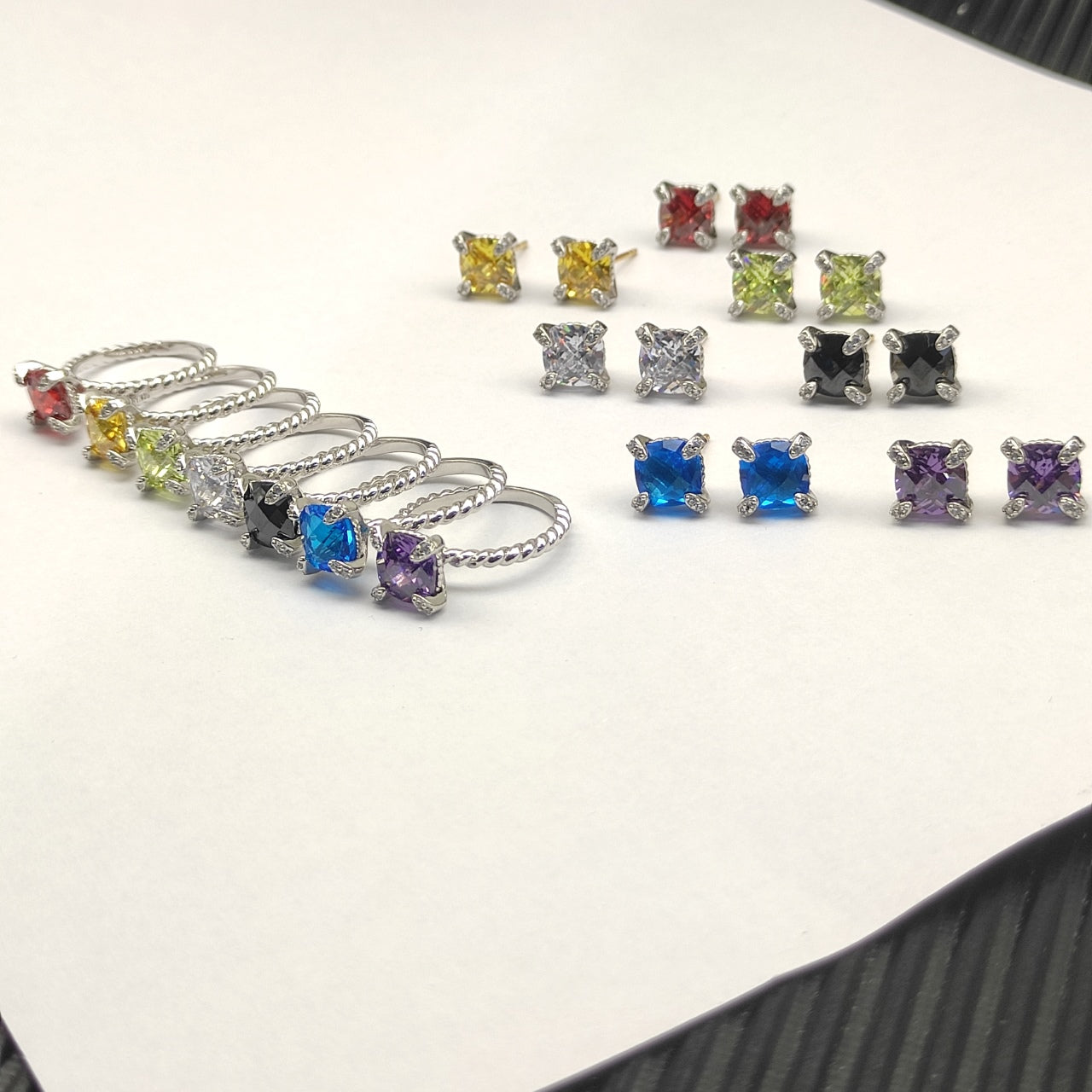 Multi-Color Crystal Cushion Prong-Set Pendant Set