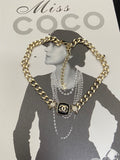 Black Enamel CC Logo Chunky Chain Necklace & Stud Earrings Set