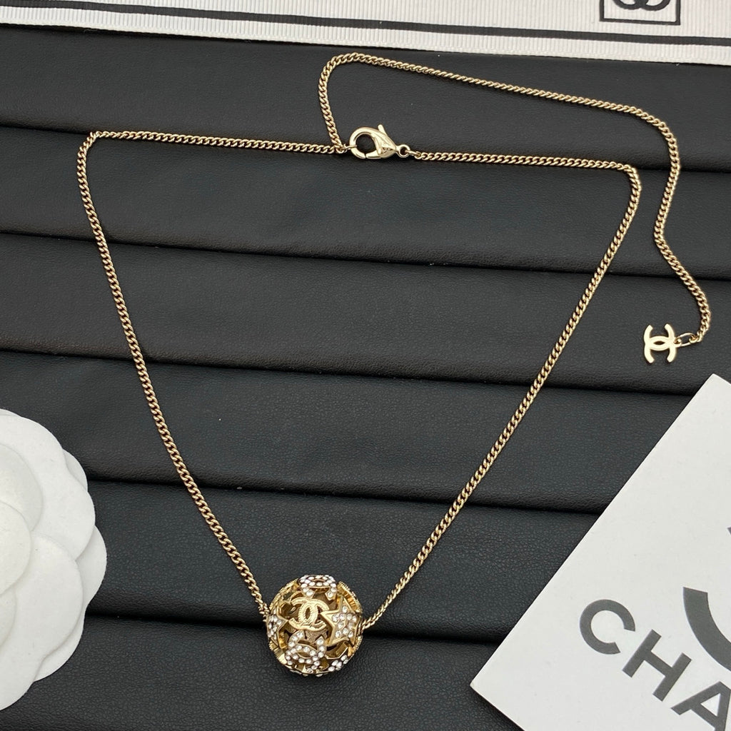 Hollow Ball Crystal Pendant Long Necklace