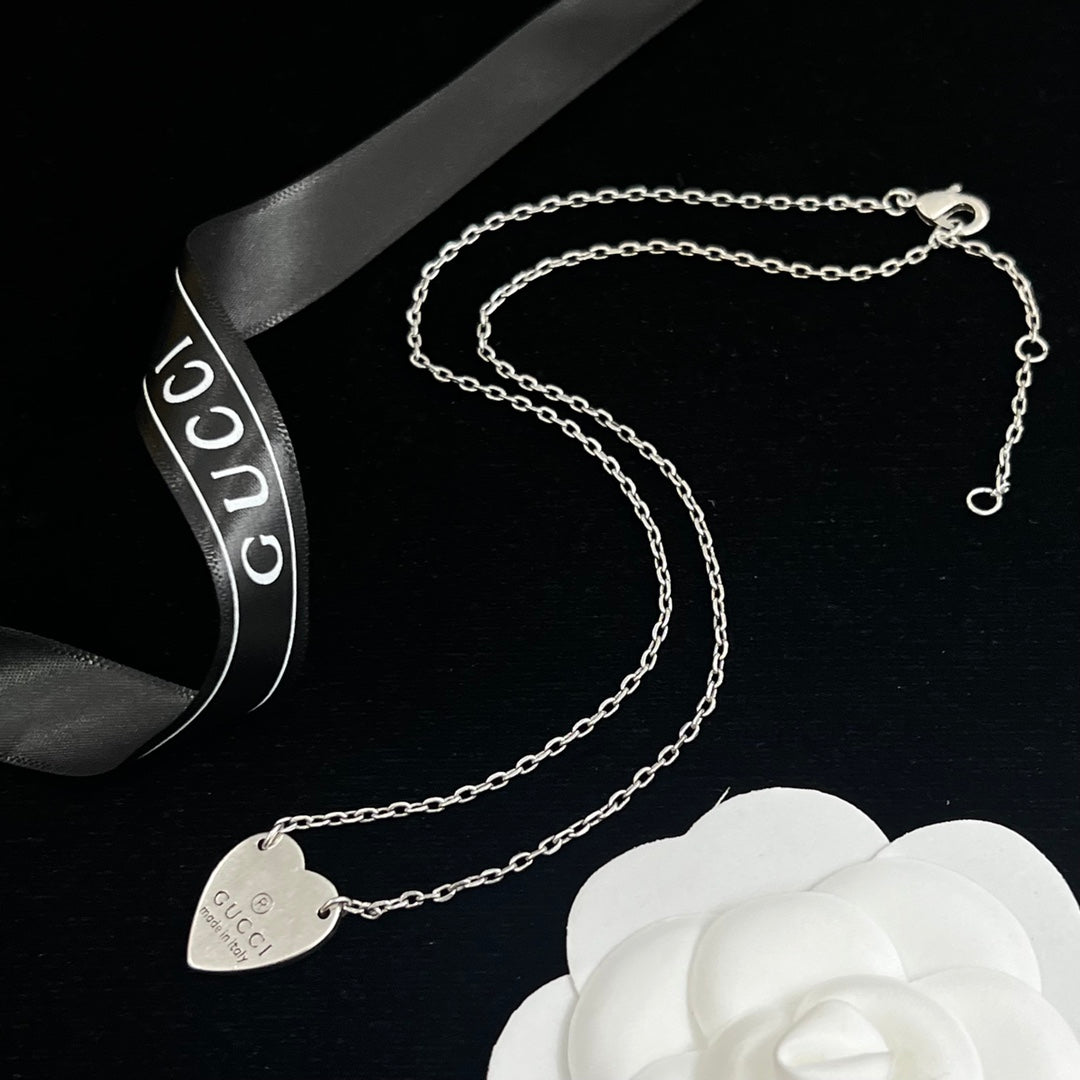 Engraved Heart Charm Cable Chain Full Jewelry Set