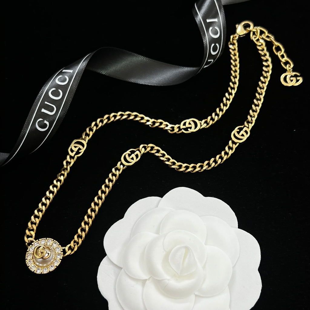 Luxury Pearl Rhinestone Halo Logo Full Jewelry Set