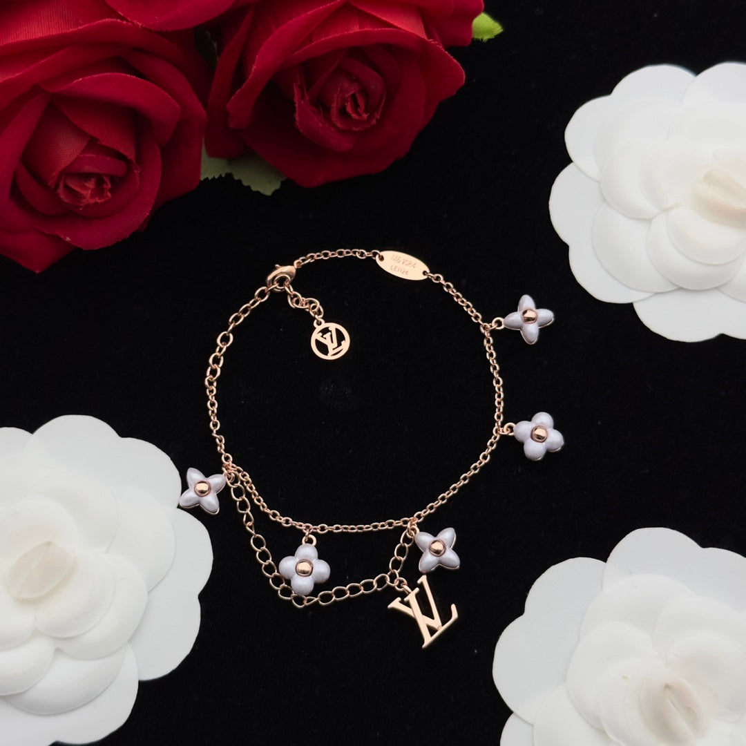 White Ceramic Flower & Logo Charm 3-Piece Set