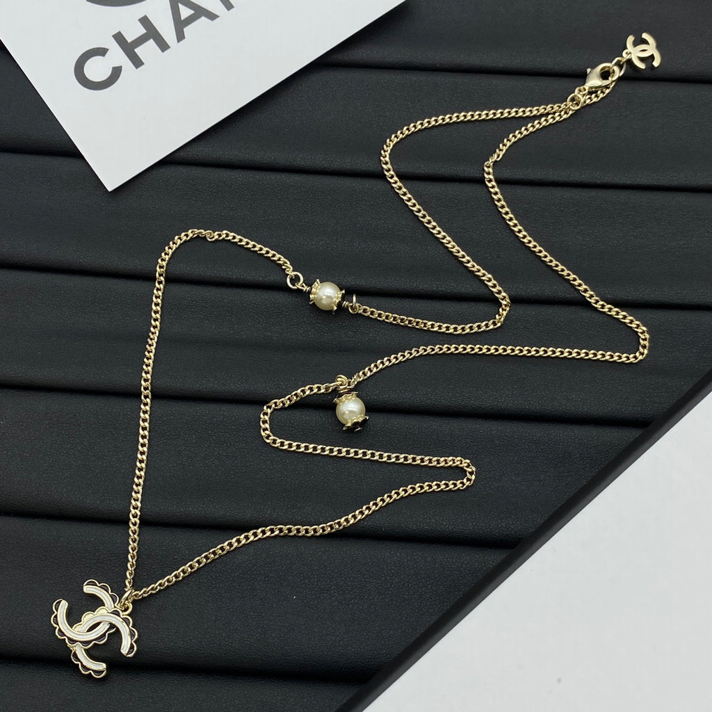 Pearl & CC Scallop Charm Necklace & Bracelet Set