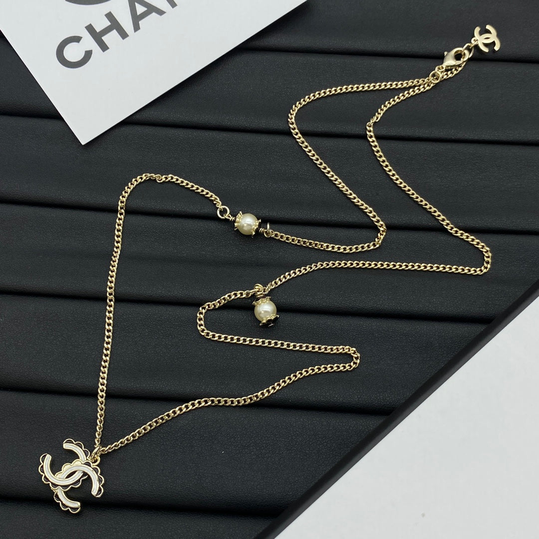 Pearl & CC Scallop Charm Necklace & Bracelet Set