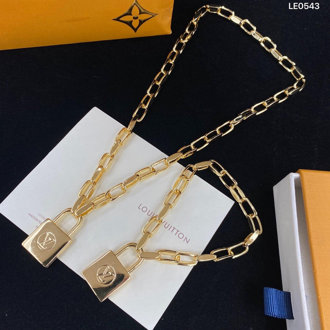 Bold Logo Lock Pendant & Paperclip Link Chain Jewelry Set