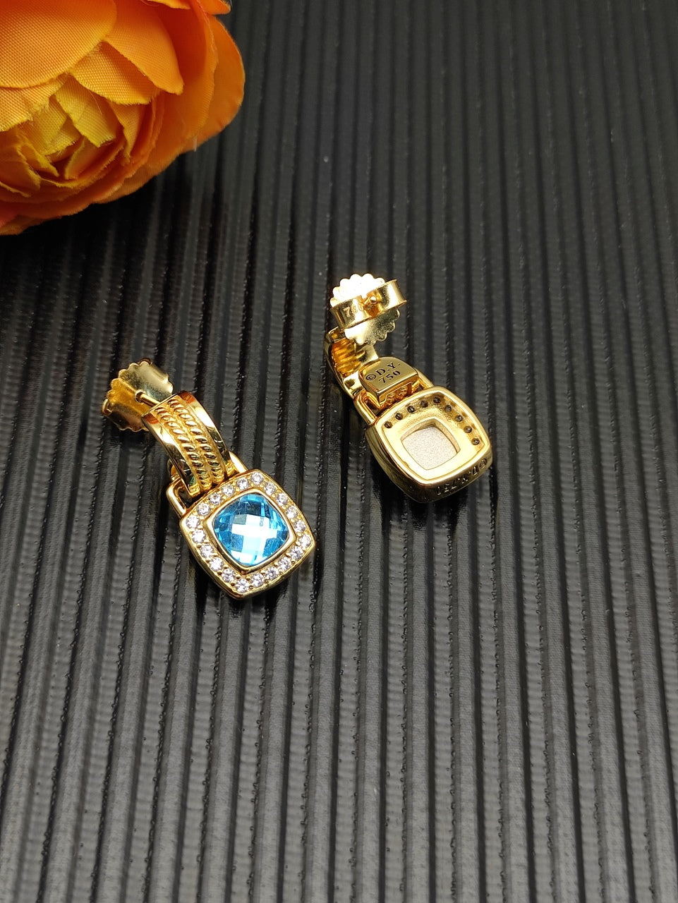 Pavé Halo Cushion Gemstone Drop Earrings