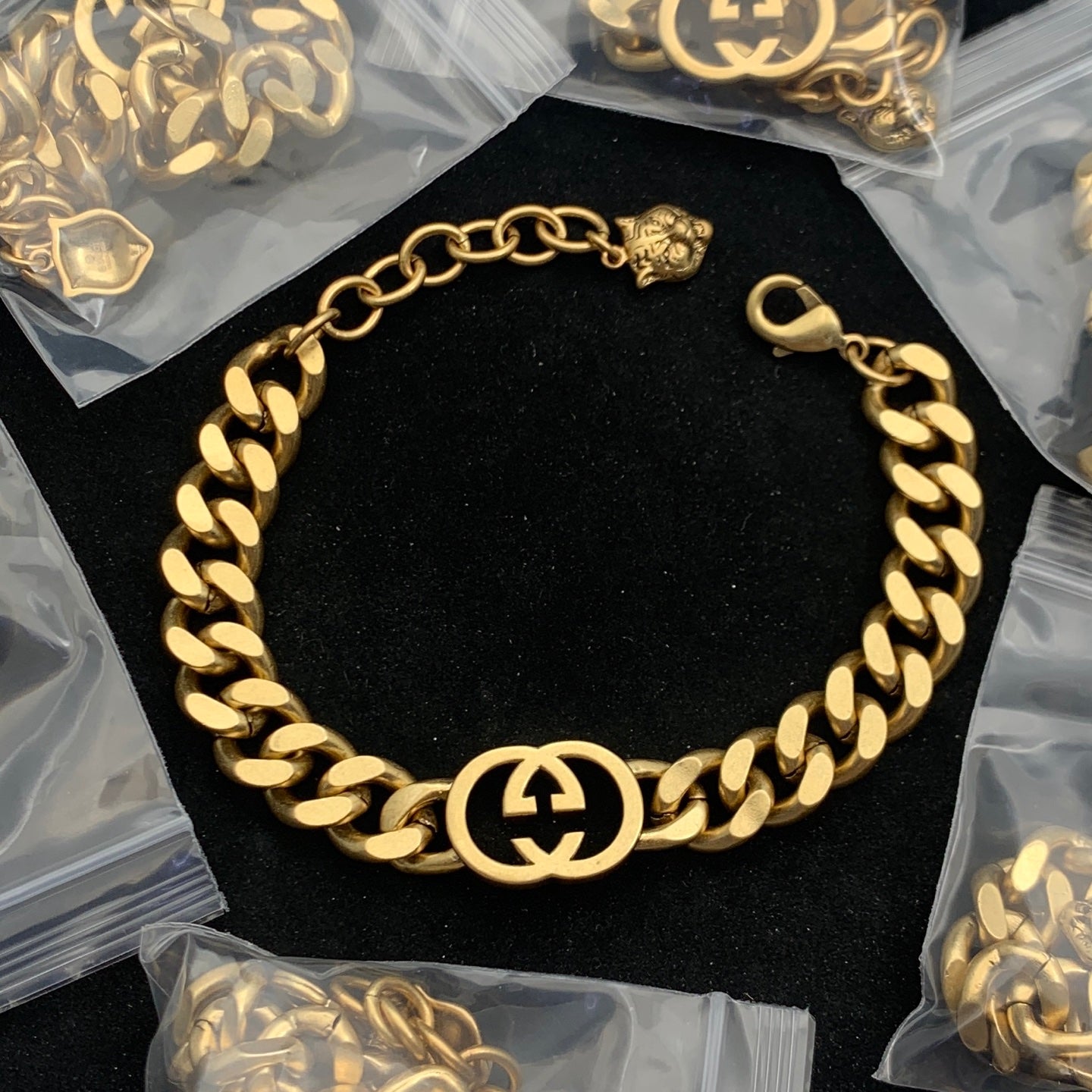 Cuban Link Double Ring Lion Head Jewelry Set