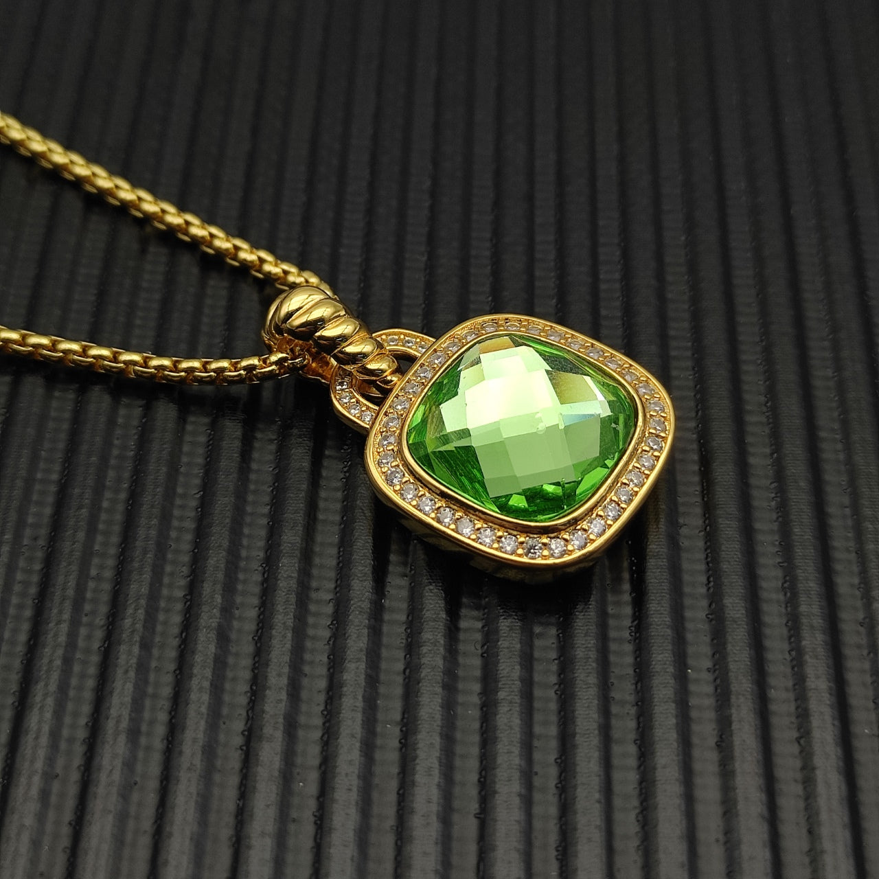 Colorful Crystal Square Pendant Necklace & Ring Set