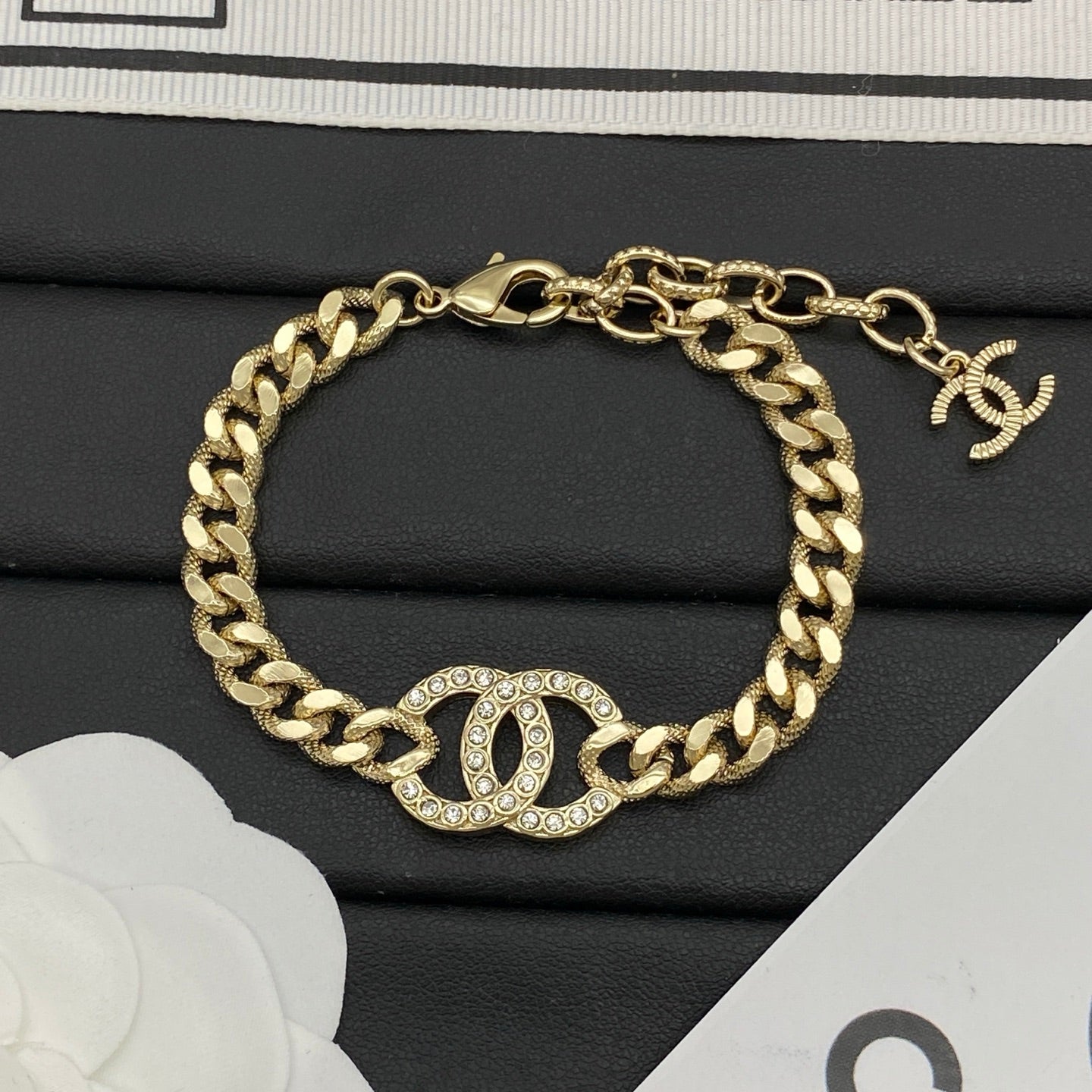 Chunky Cuban Chain Necklace & Bracelet Set | Crystal Pavé Logo Center Link | Gold-Tone