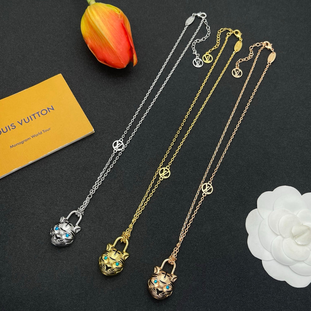 Tiger Face Lock Charm Pendant Necklace