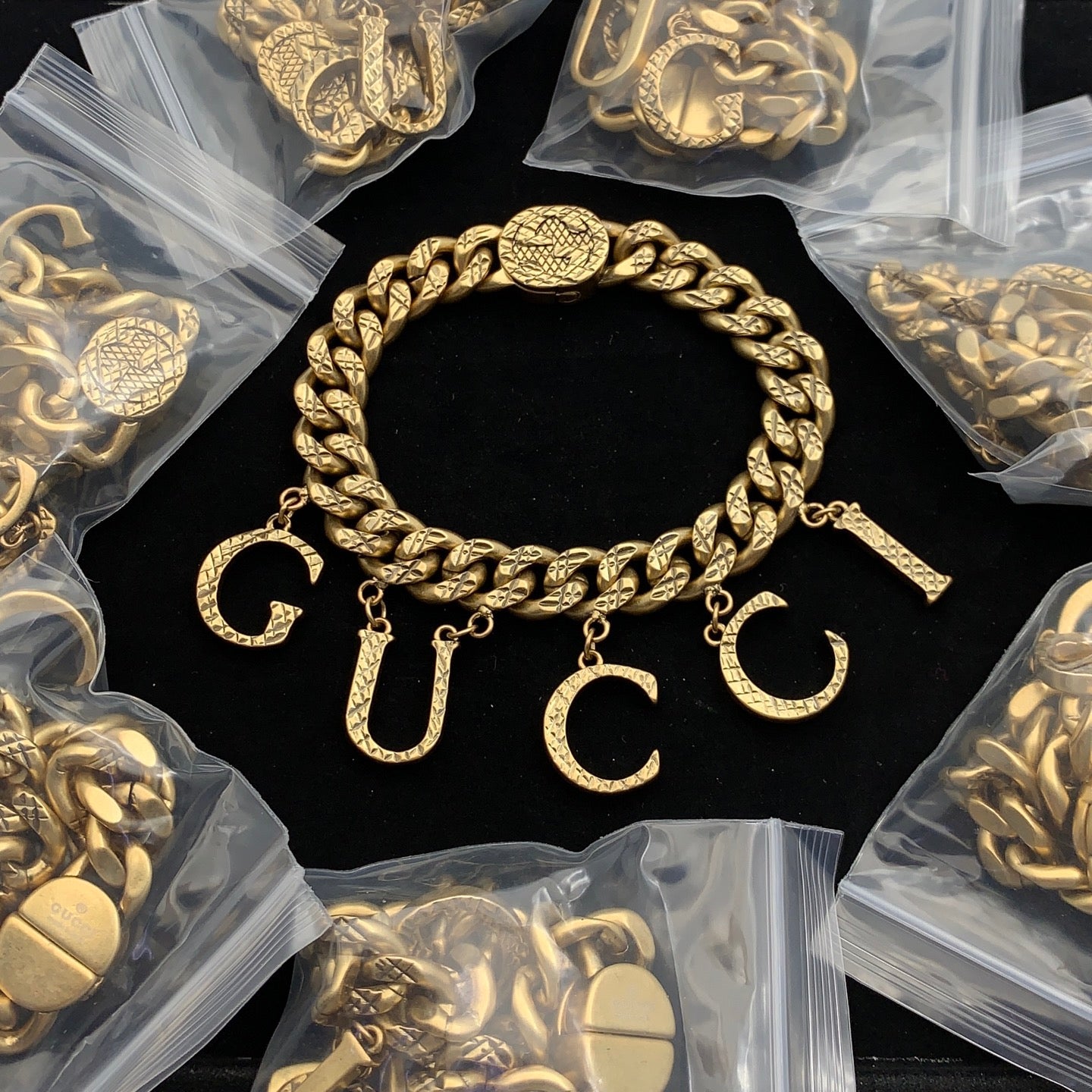 Cuban Link Letter Charm Necklace & Bracelet Set