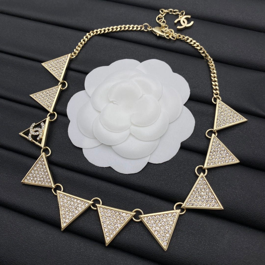 Gold CC Geometric Triangle Link Choker Necklace