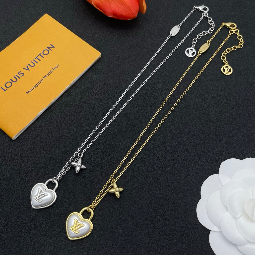 Mother of Pearl Heart Locket & Floral Charm Necklace
