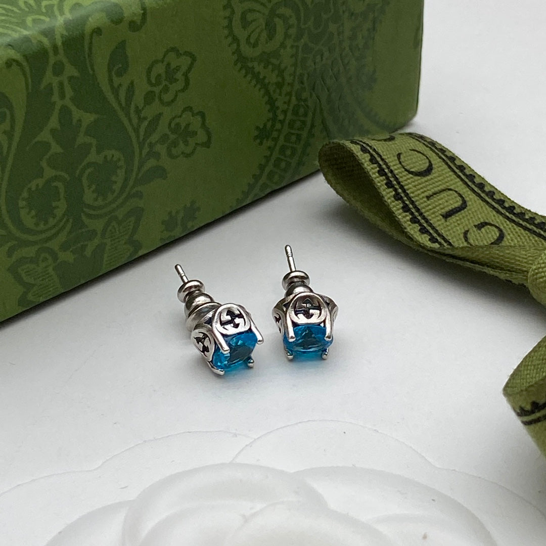 Blue Topaz Crystal Logo Station Chain Jewelry Set