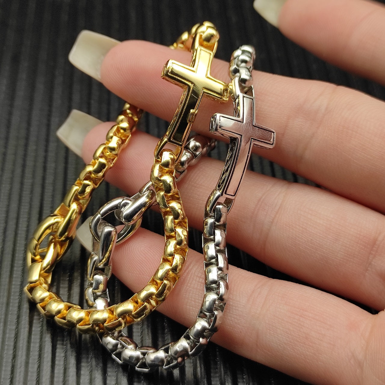 Sideways Cross Box Chain Bracelet
