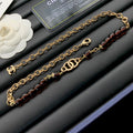 Smoky Brown Glass Bead & Gold Chain Necklace and Bracelet Set