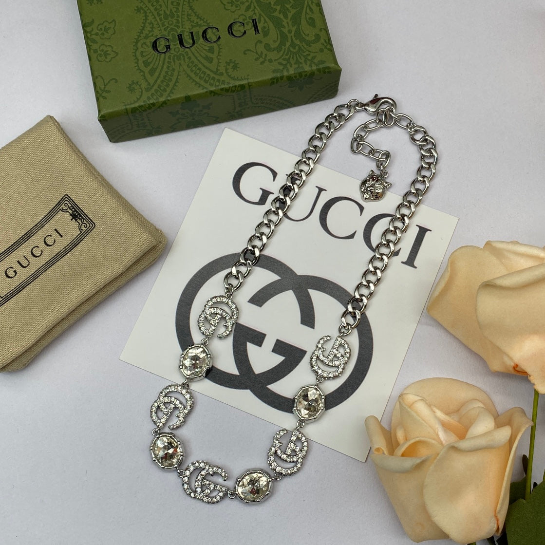 Crimson Crystal Pavé Logo Station Necklace & Bracelet Set with Drop Earrings
