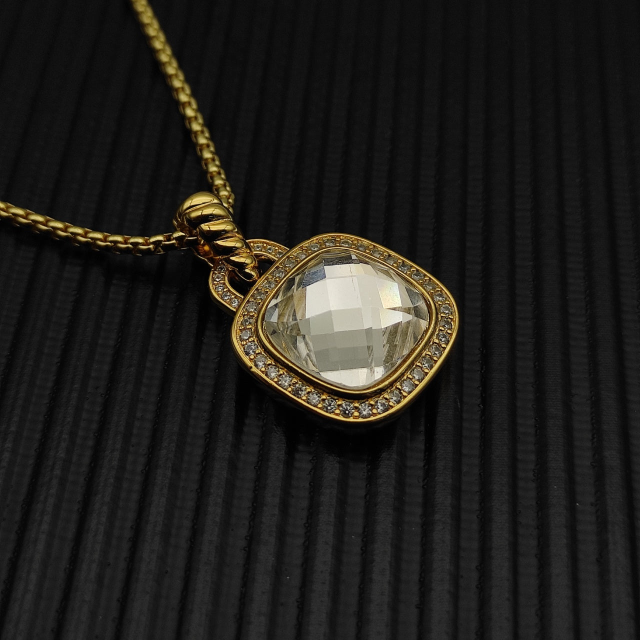 Colorful Crystal Square Pendant Necklace & Ring Set