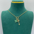 Emerald Floral Key Pendant Necklace