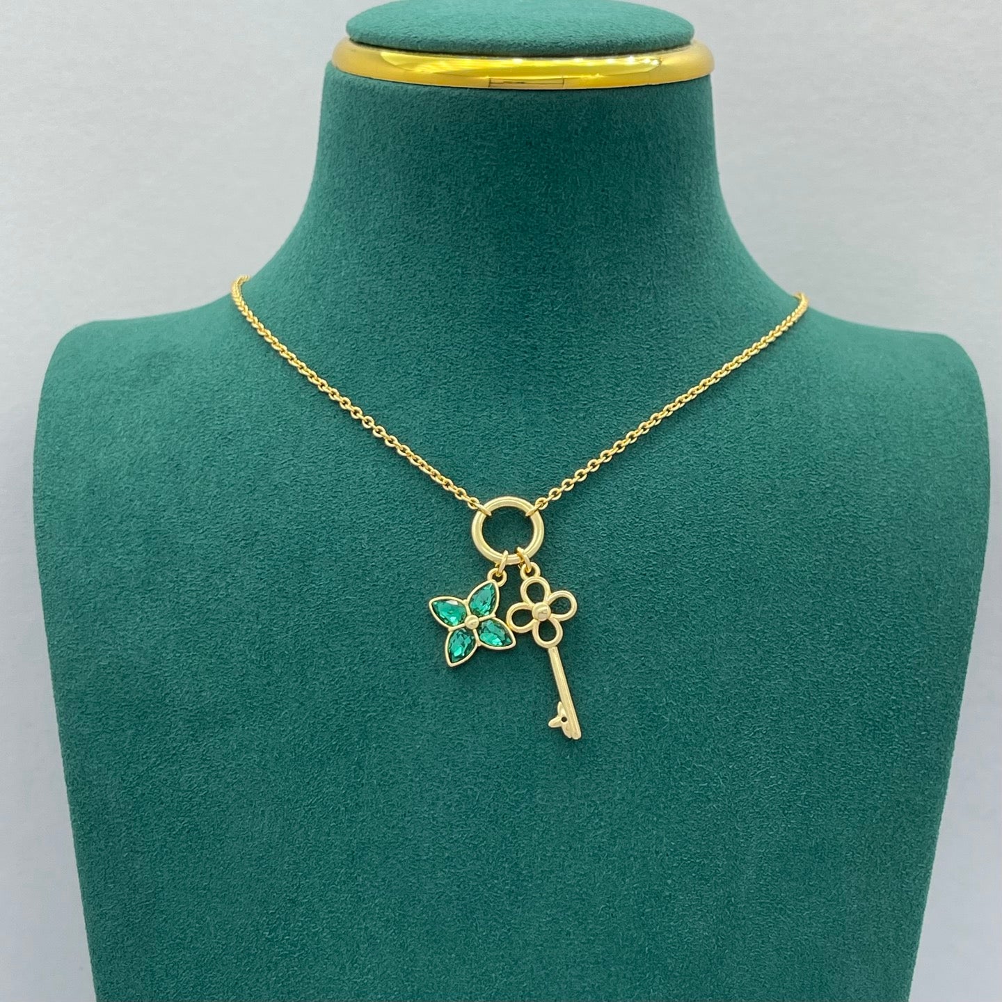 Emerald Floral Key Pendant Necklace