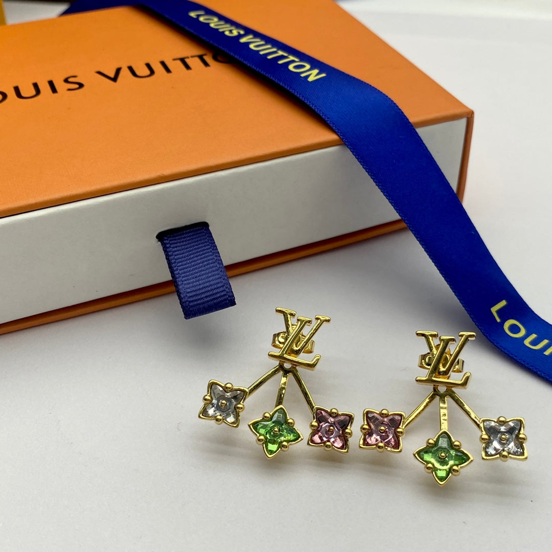 Multicolor Flower &amp; Letter Charm Gold Chain Jewelry Set