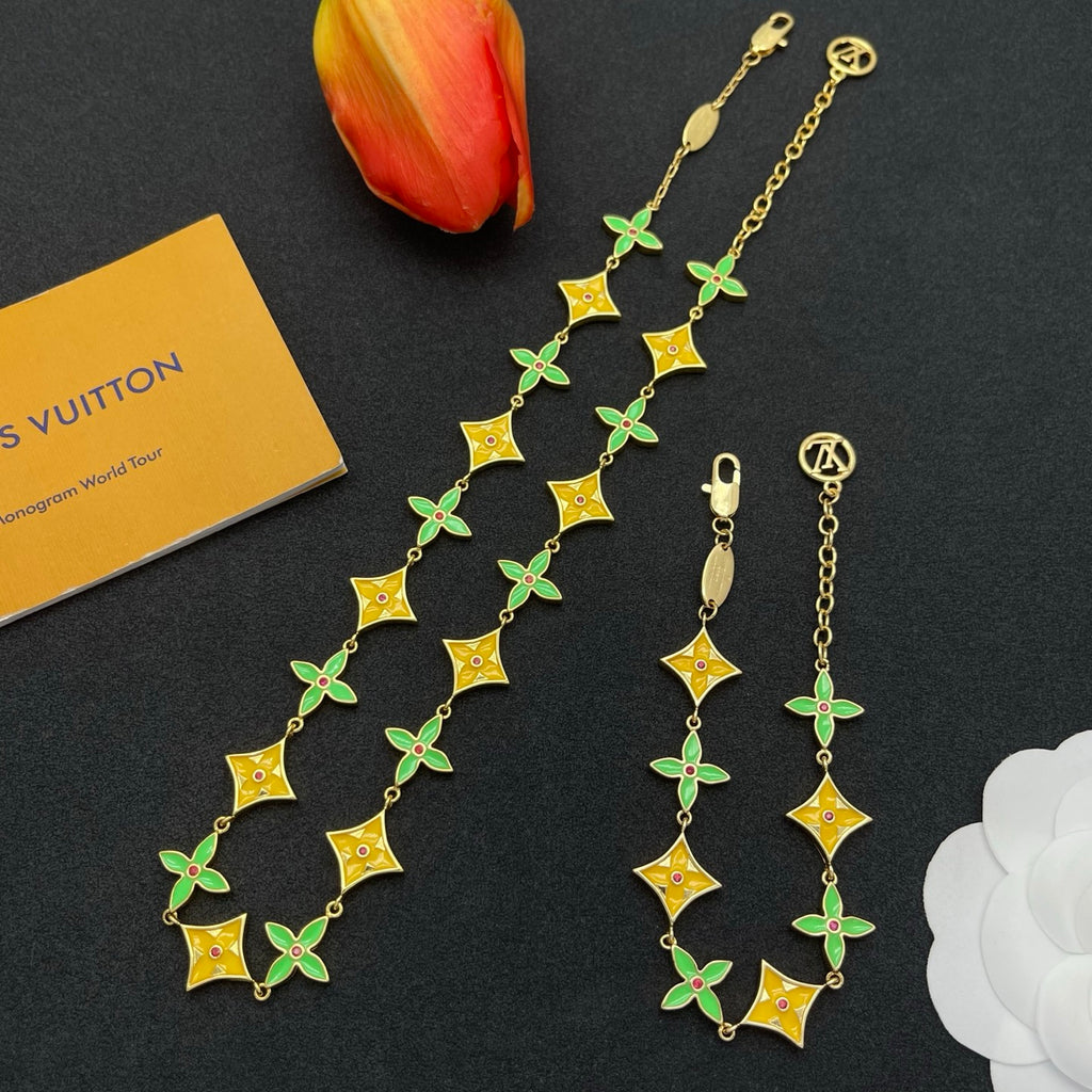 Enamel Flower Monogram Jewelry Set