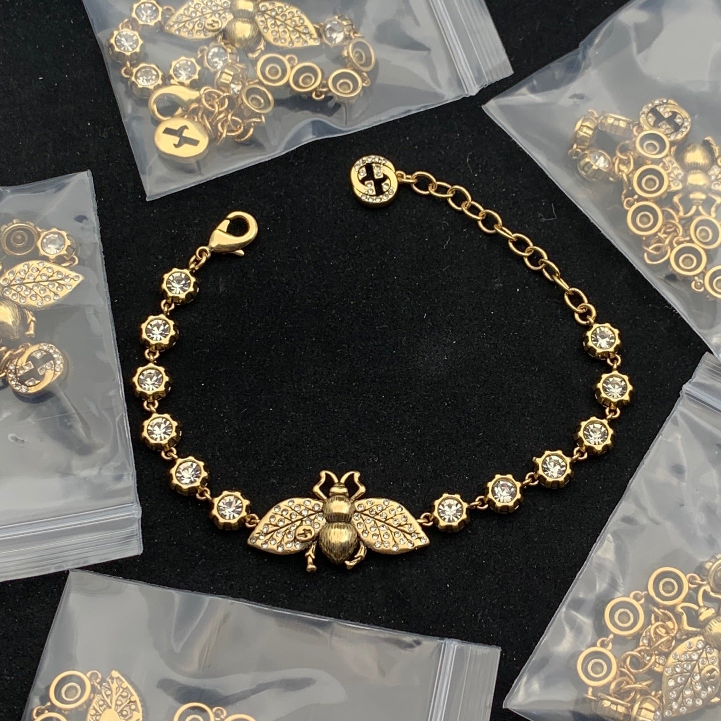 Full Pavé Crystal Bee Chain Jewelry Set
