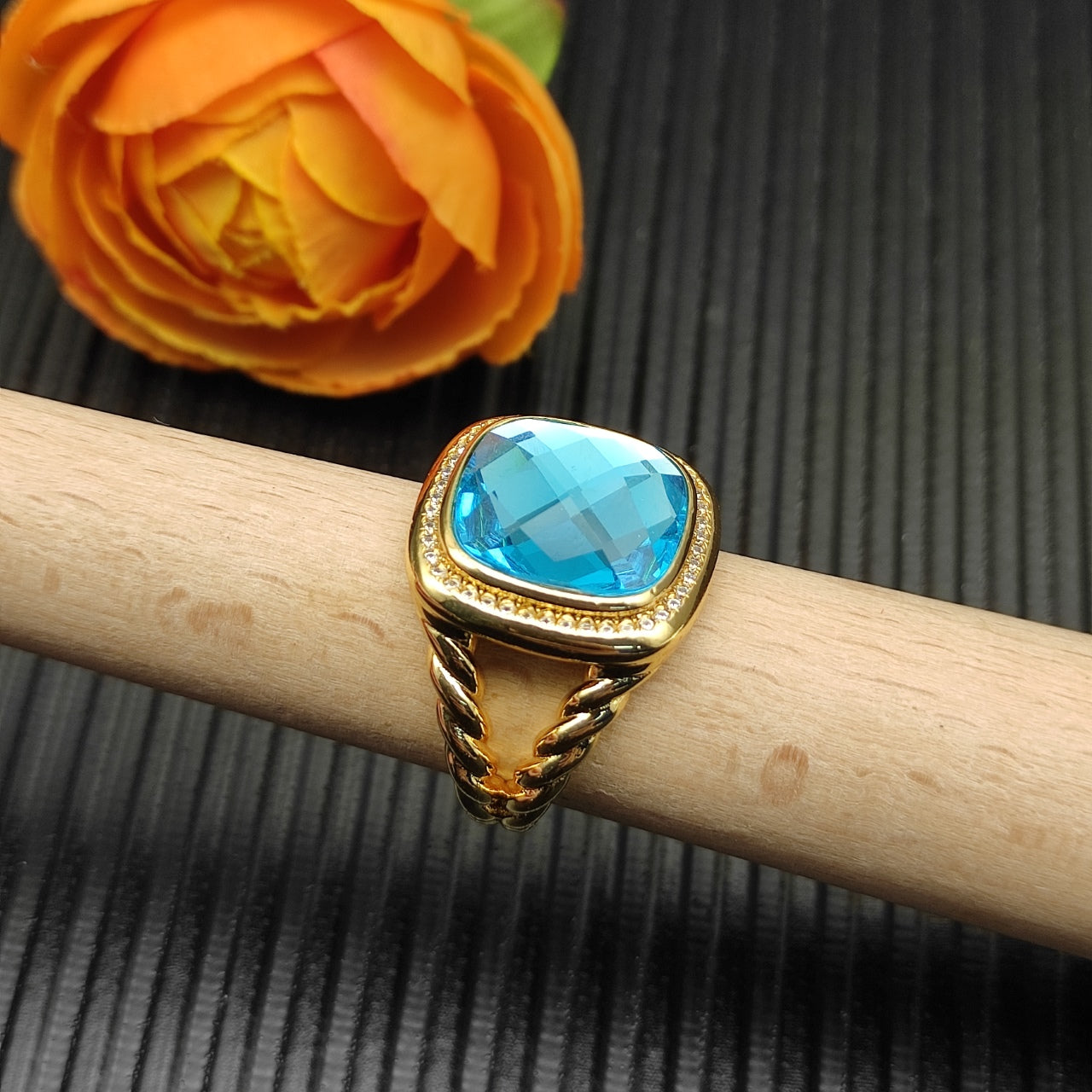Colorful Crystal Square Pendant Necklace & Ring Set
