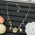 Pearl & Camellia Flower Pendant Long Necklace – Gold & Silver