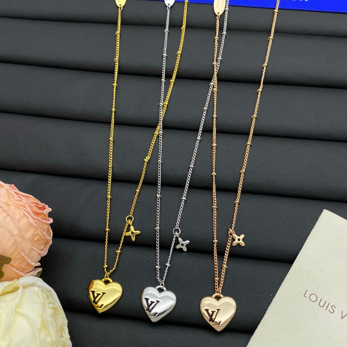 Puffy Heart Letter Charm Satellite Chain Necklace