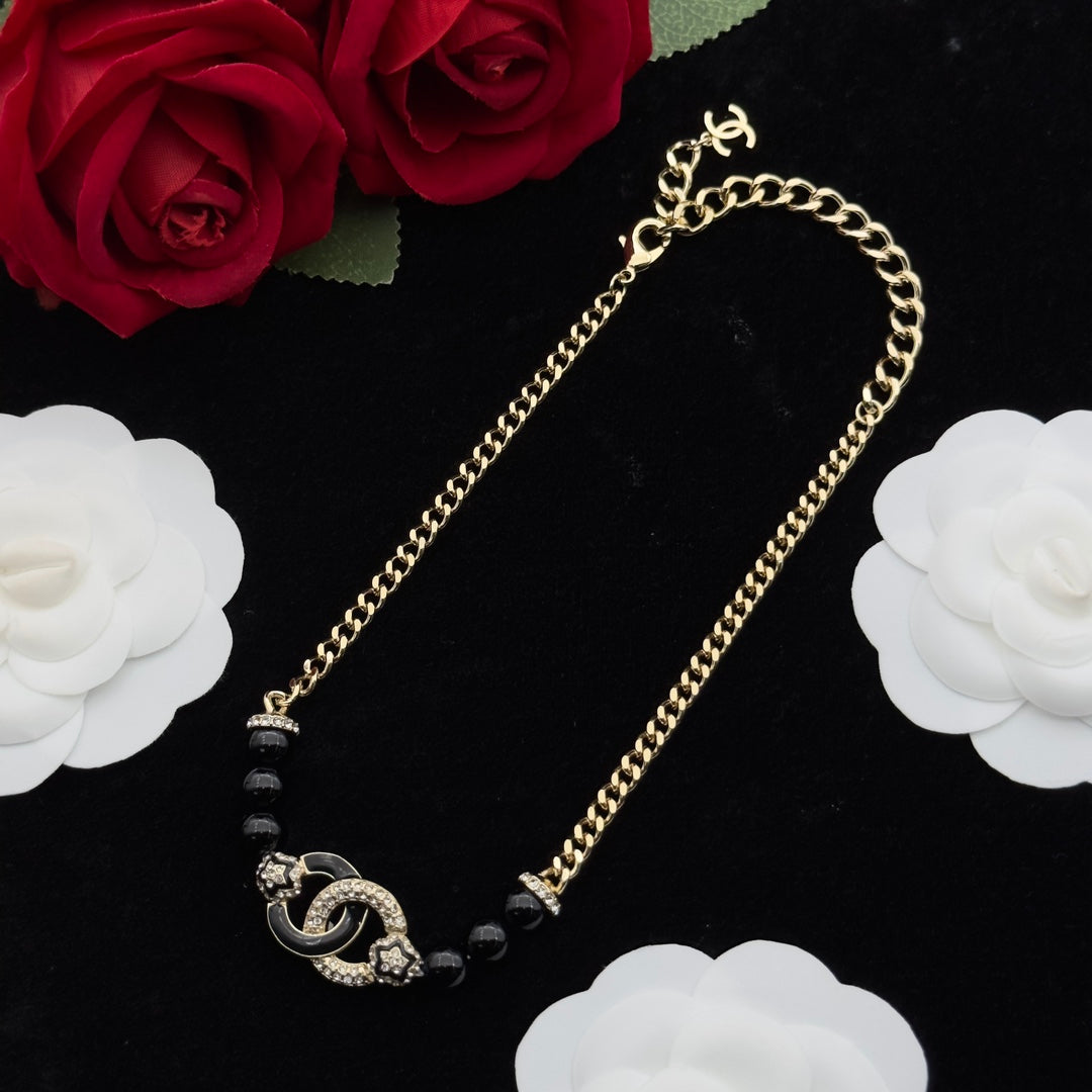 Dual-Tone Crystal Beaded Curb Chain Necklace