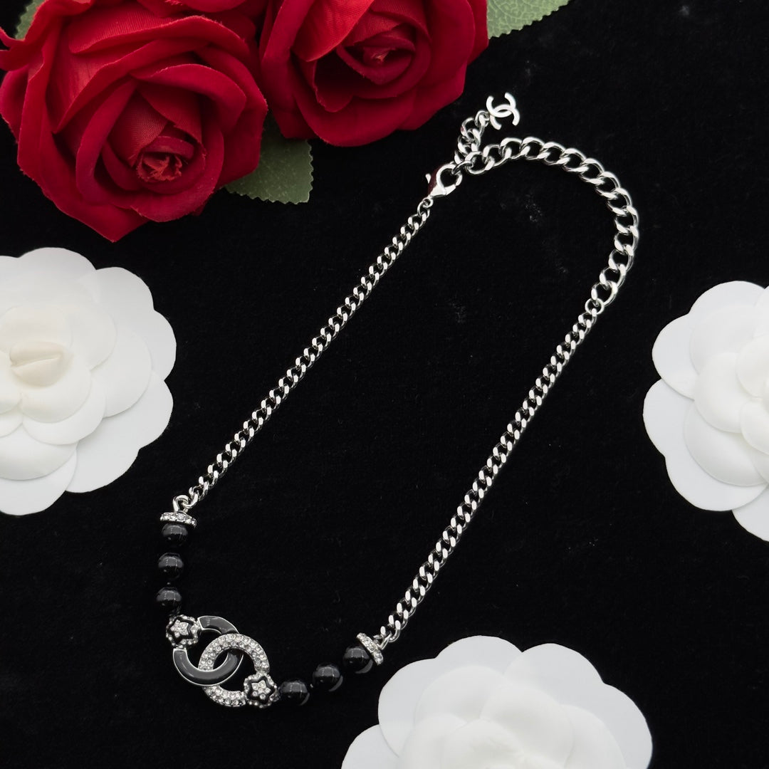 Dual-Tone Crystal Beaded Curb Chain Necklace